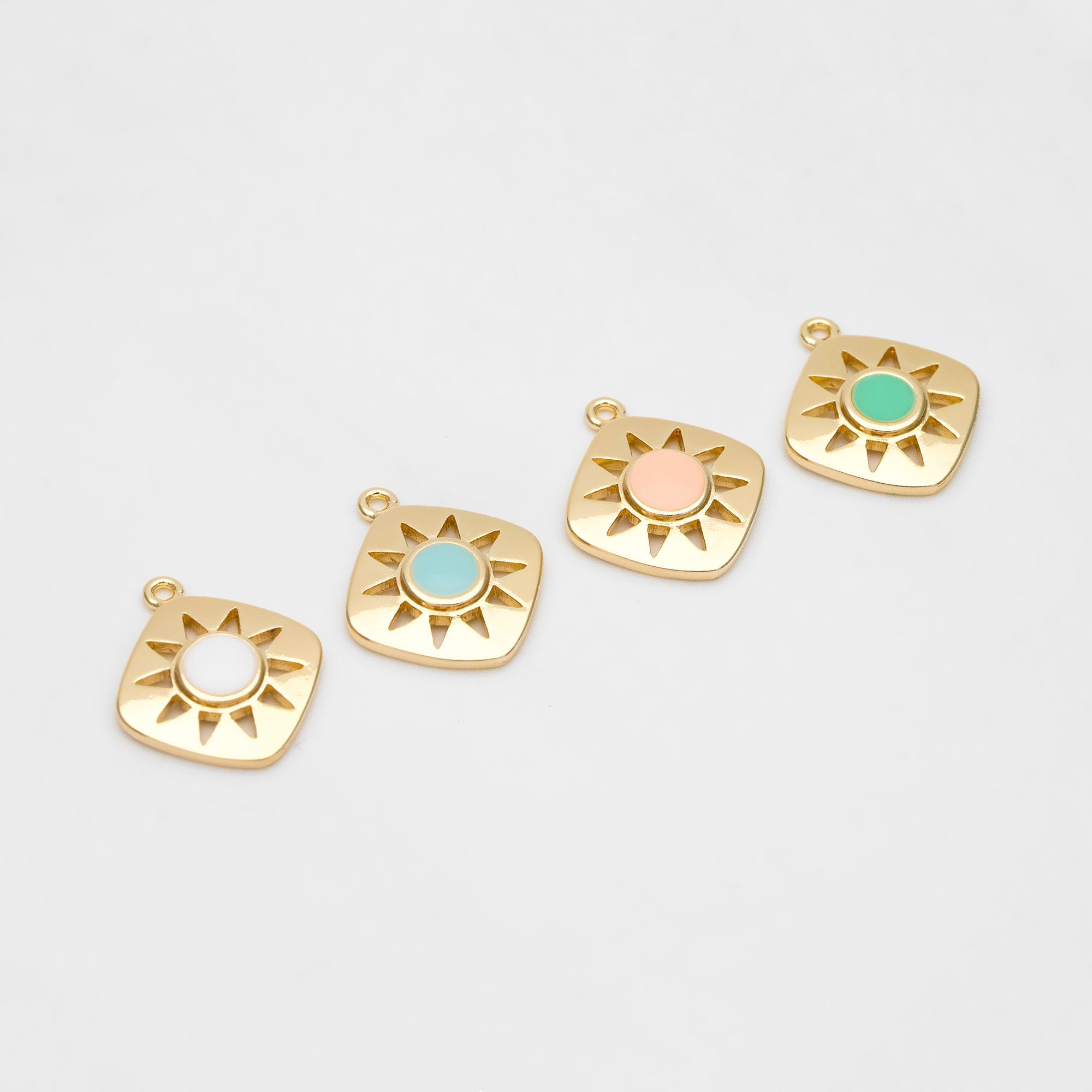 4pcs Gold Enamel Sun Charms, Geometric Pendant, Square Pendant, Metal Charm (GB-2822)